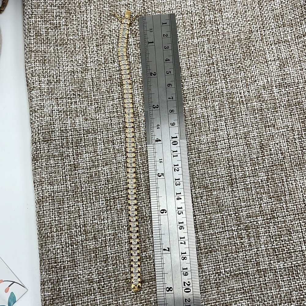Authentic Sterling Silver Gold Etched Tennis Bracelet - 925 CISS - 8" - Picture 10 of 11
